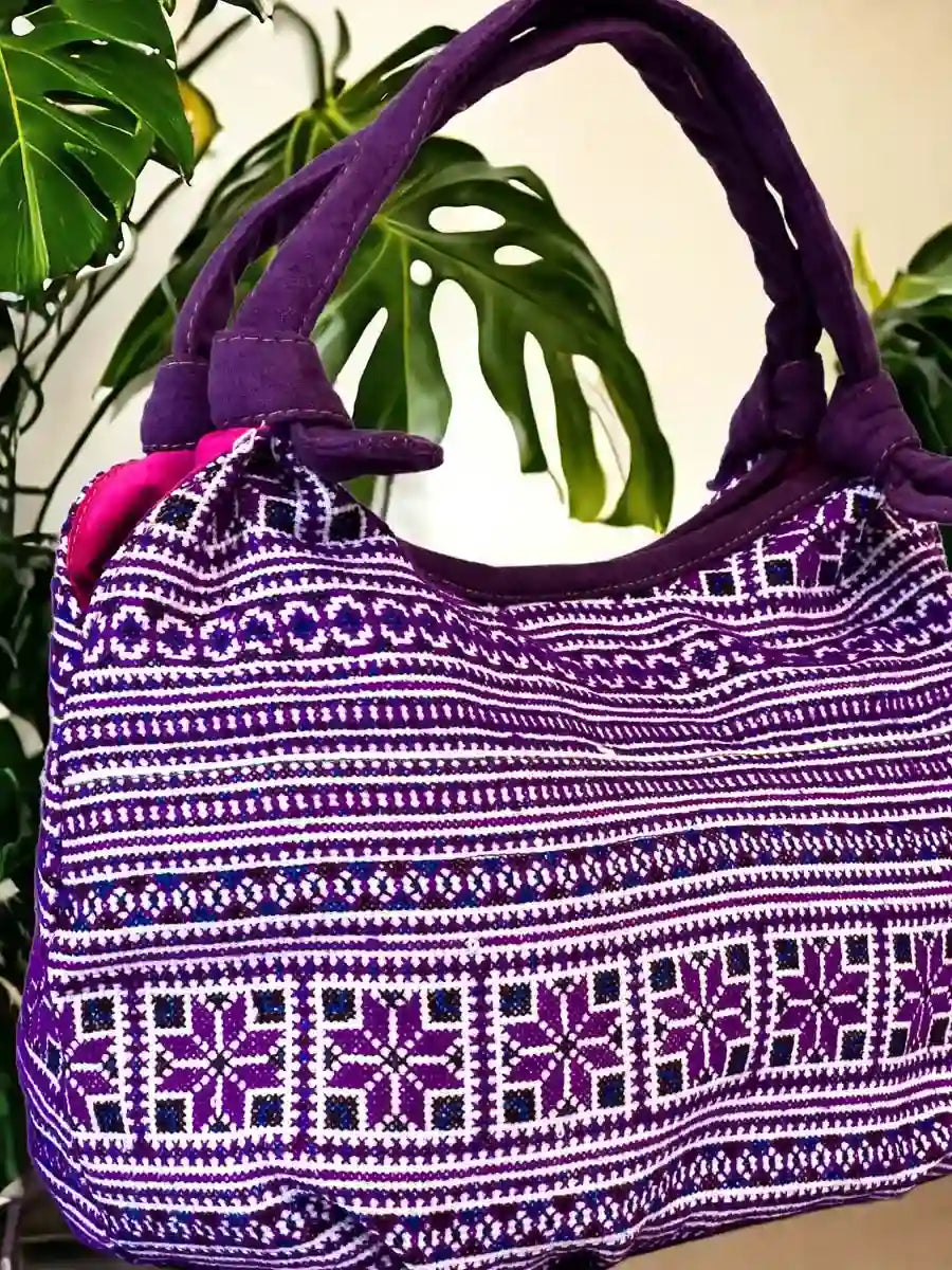 Vindigo handbag purple embroidered side view