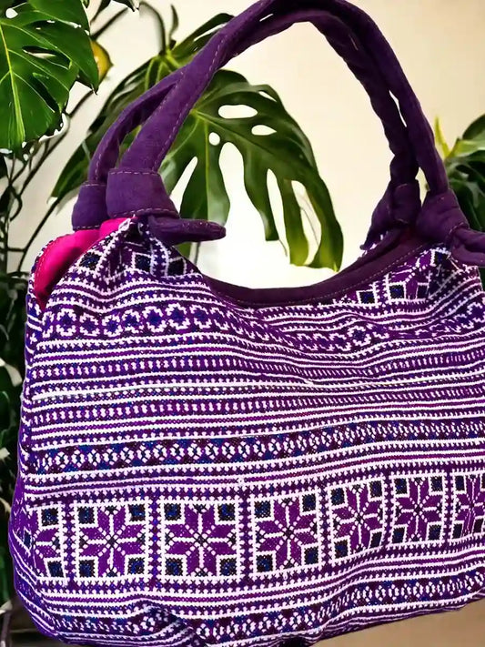 Vindigo handbag purple embroidered side view