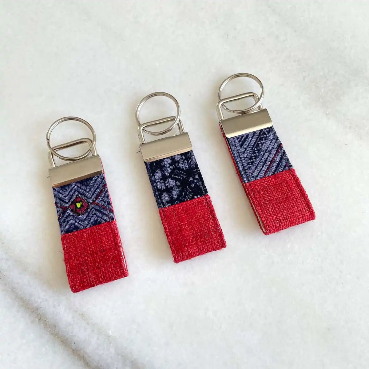 Vindigo keychain bright red embroidered front view set of three