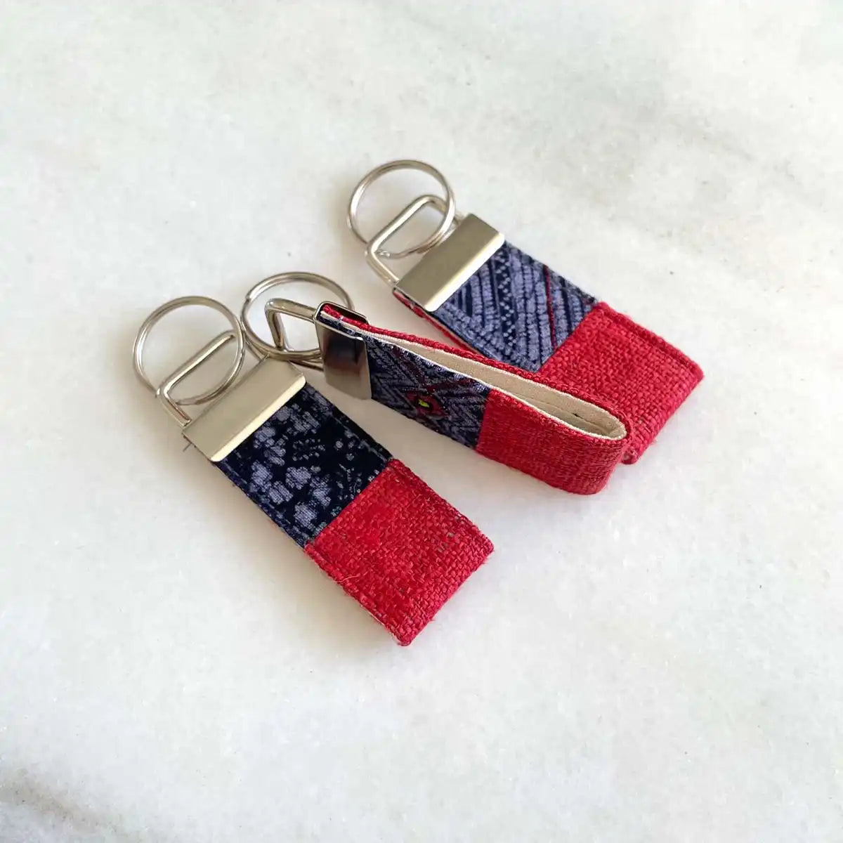 Vindigo keychain bright red embroidered angled front view