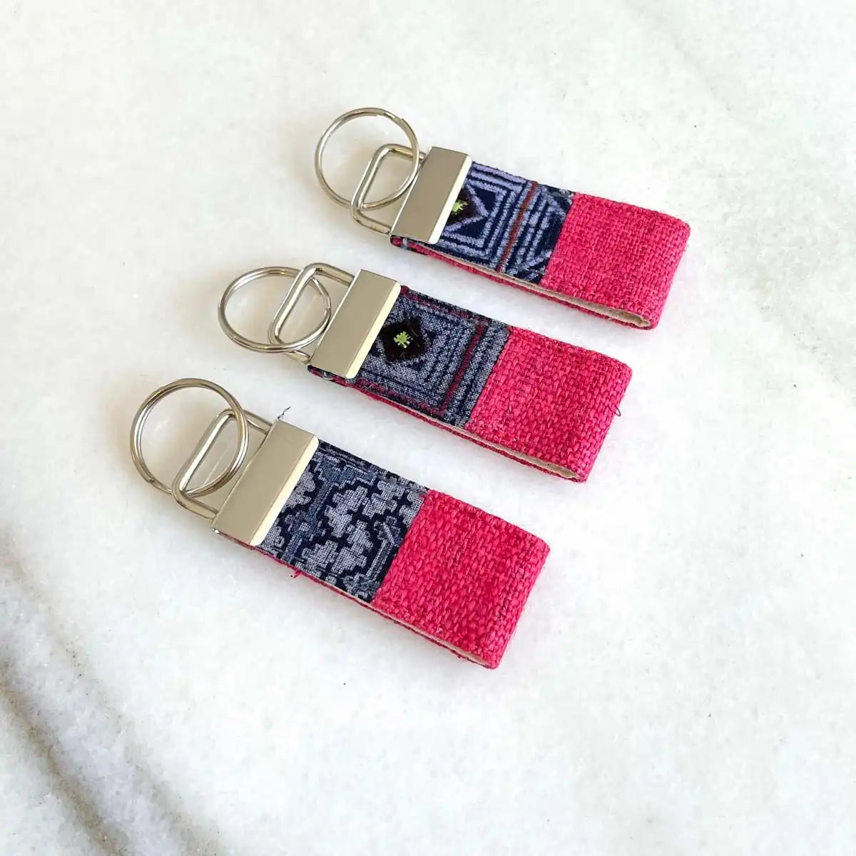 Vindigo keychain pink embroidered front view set of three