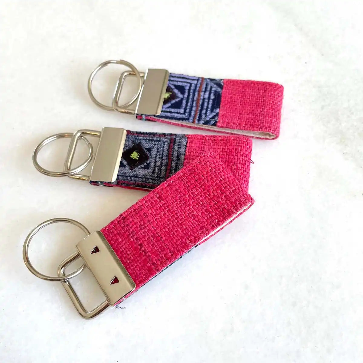 Vindigo keychain pink embroidered group display