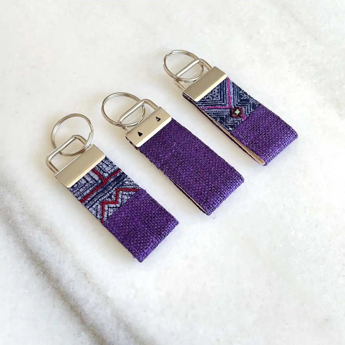 Vindigo keychain purple embroidered group front display