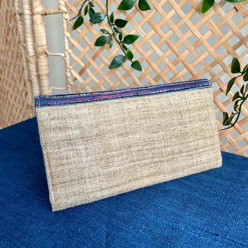 Vindigo long purse beige indigo embroidered back view