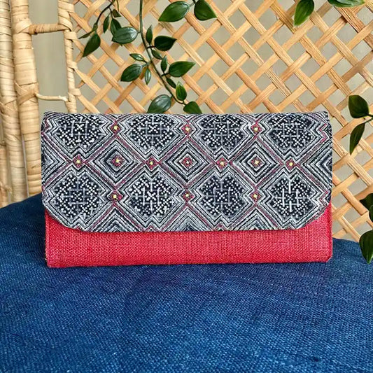 Vindigo long purse red ethnic embroidered fabric detail