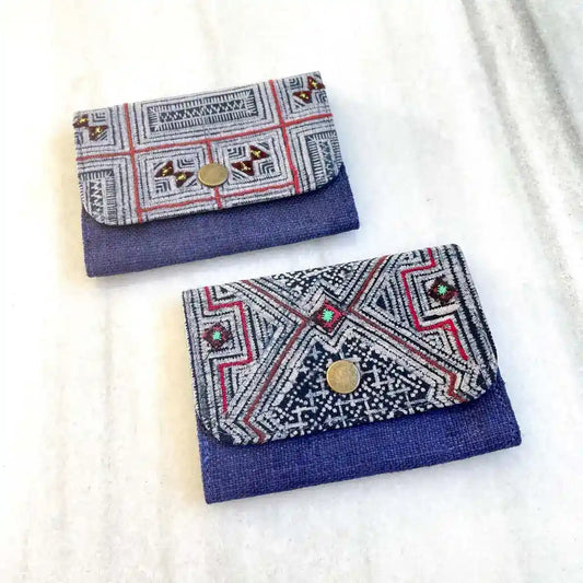 Vindigo wallet navy embroidered front and back view
