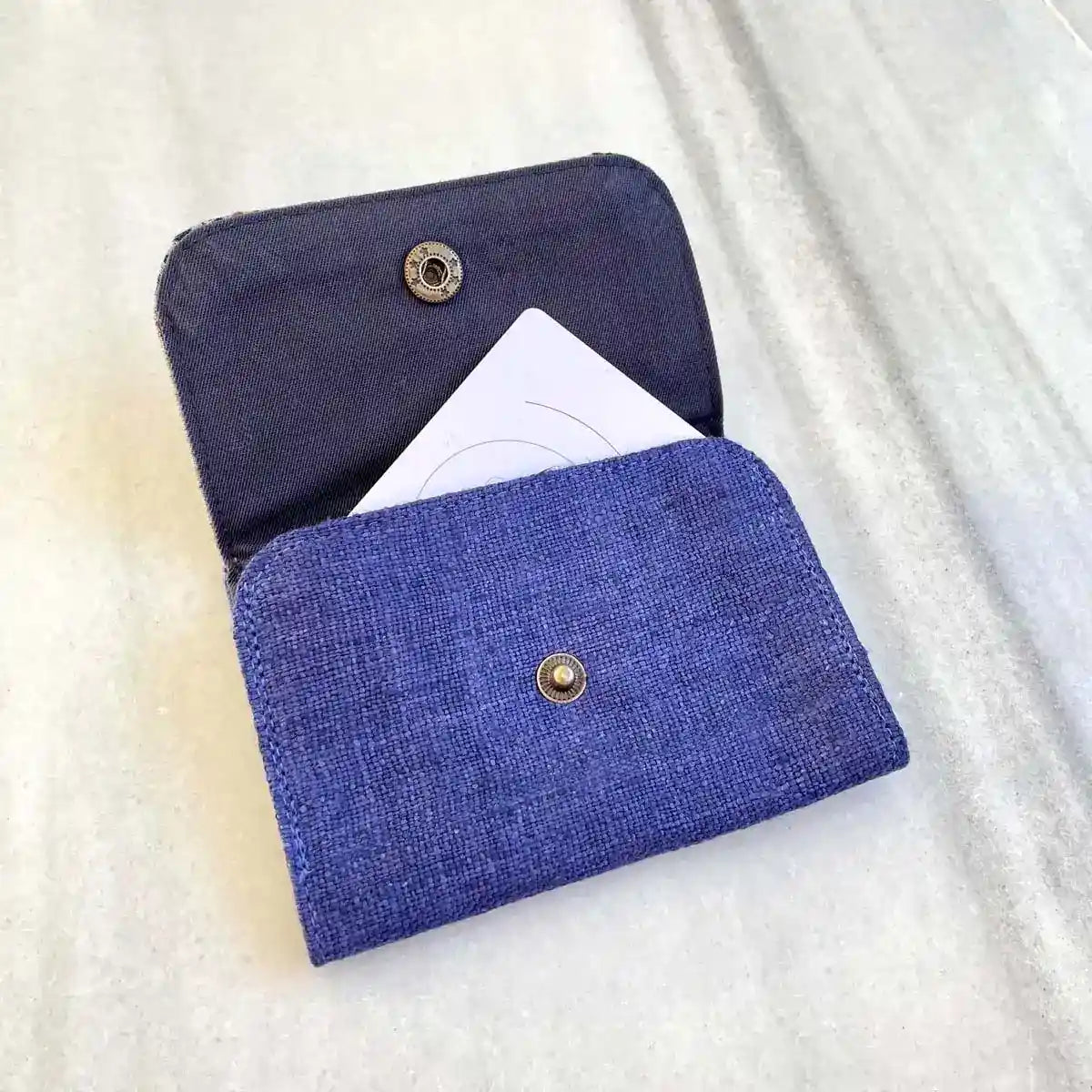 Vindigo wallet navy embroidered open inside with card