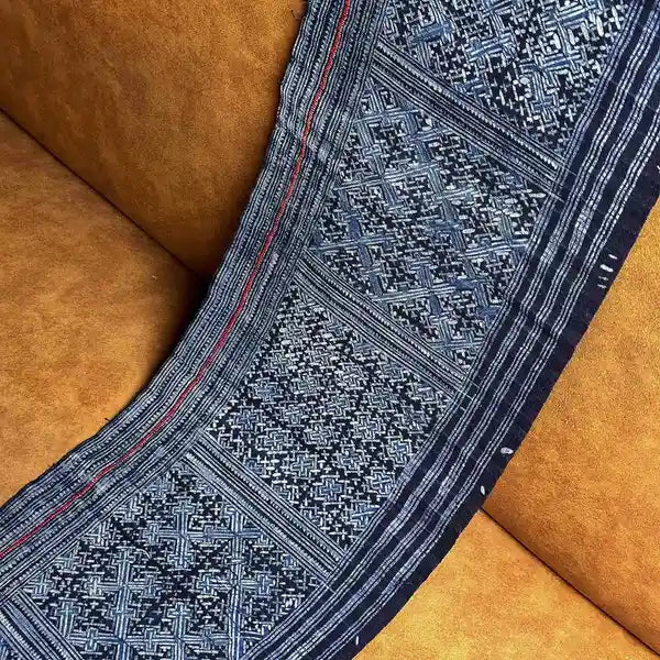 Single red stripe authentic H'mong batik on cotton - recycled fabric