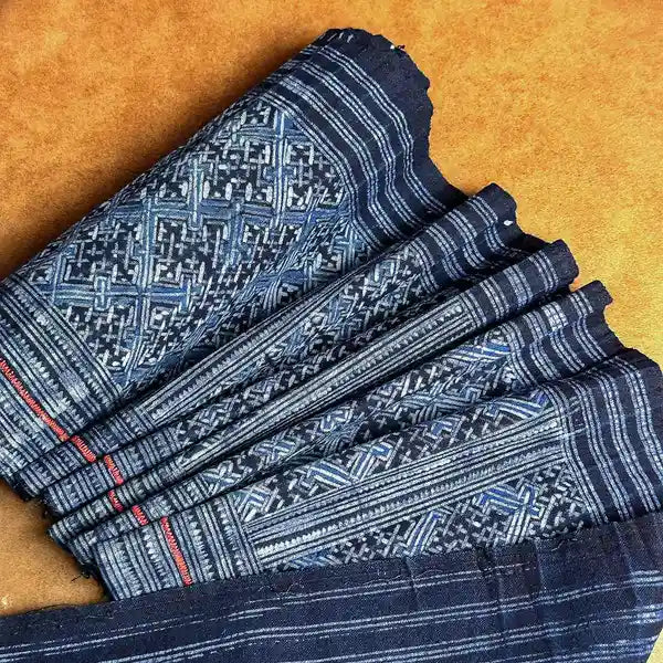 Single red stripe authentic H'mong batik on cotton - recycled fabric