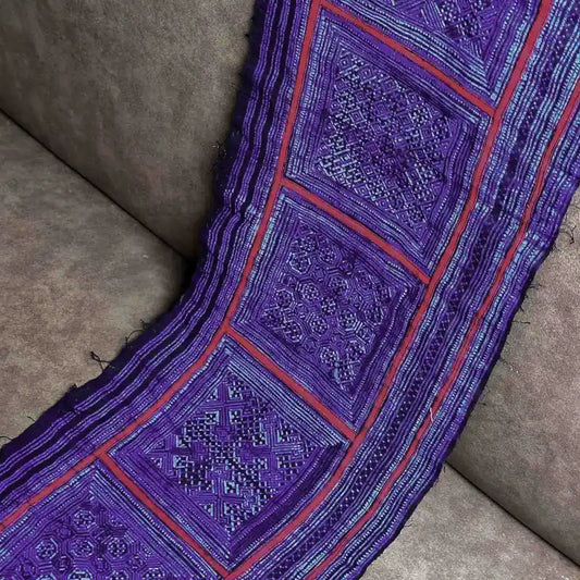 Red squared pattern authentic H'mong batik on cotton - recycled fabric