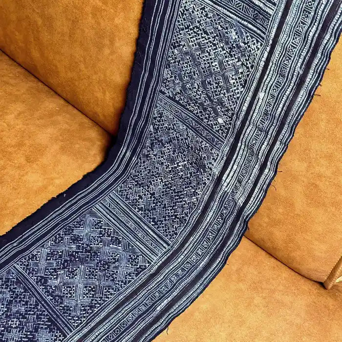 Dark brown striped authentic H'mong batik on cotton - recycled fabric