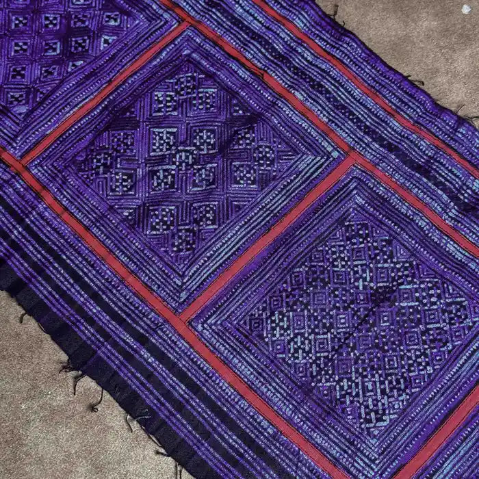 Red squared pattern authentic H'mong batik on cotton - recycled fabric