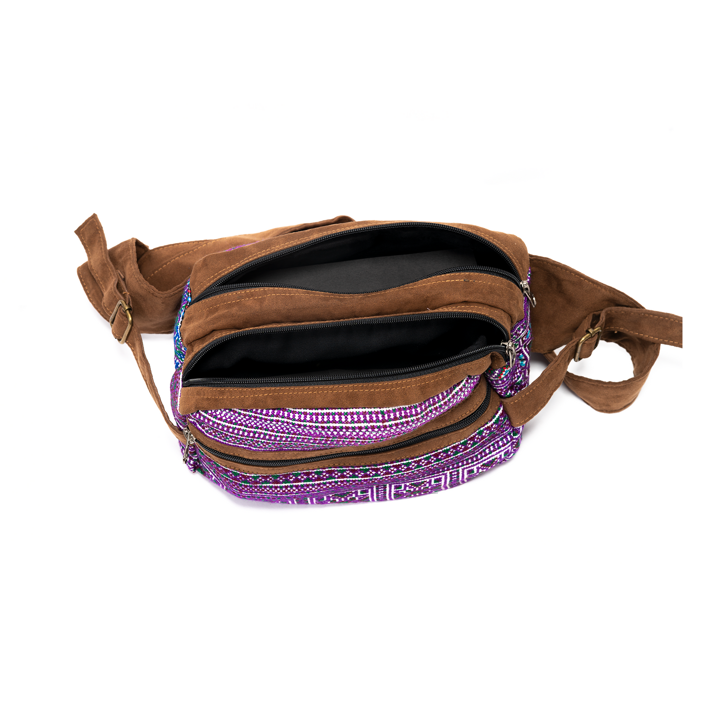 Purple Waist bag, embroidery and faux leather