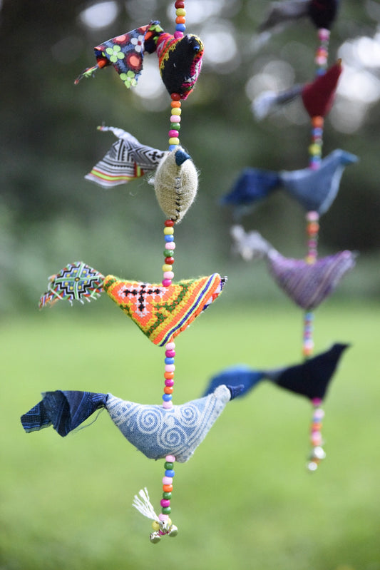 Bird string from hand-made tribal fabrics