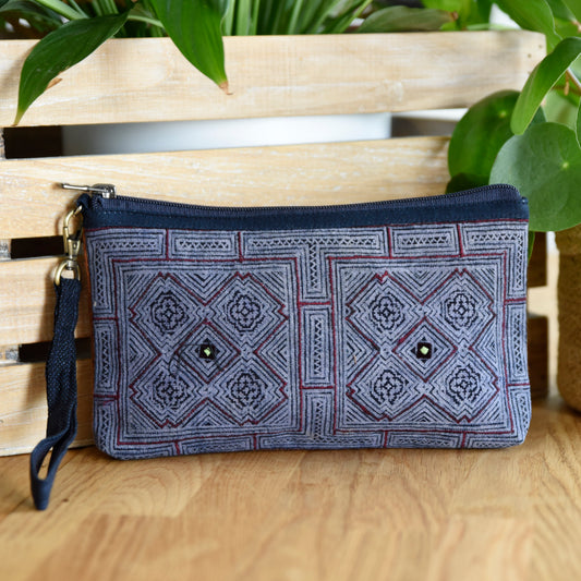 Unikt mönster väska, hampa tyg, Indigo Batik ritning, H'mong mönster
