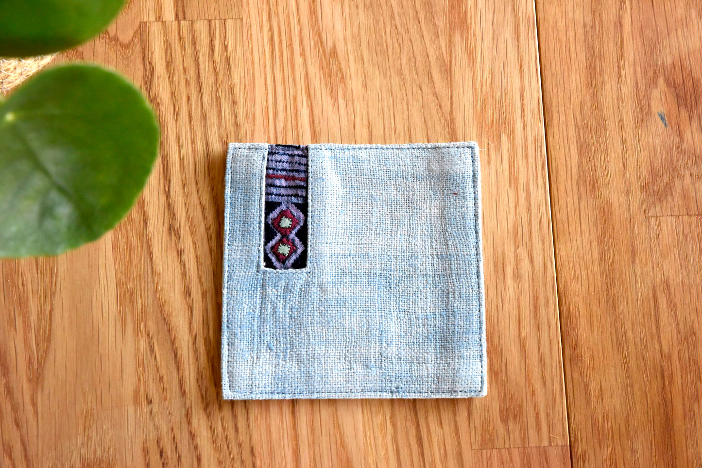 Indigo light blue hemp coaster, Vintage H'mong fabric, natural-dyed coaster