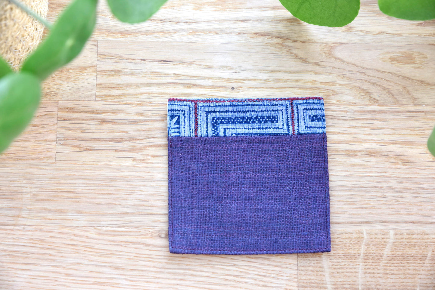 Purple hemp coaster, Vintage H'mong fabric, natural-dyed coaster