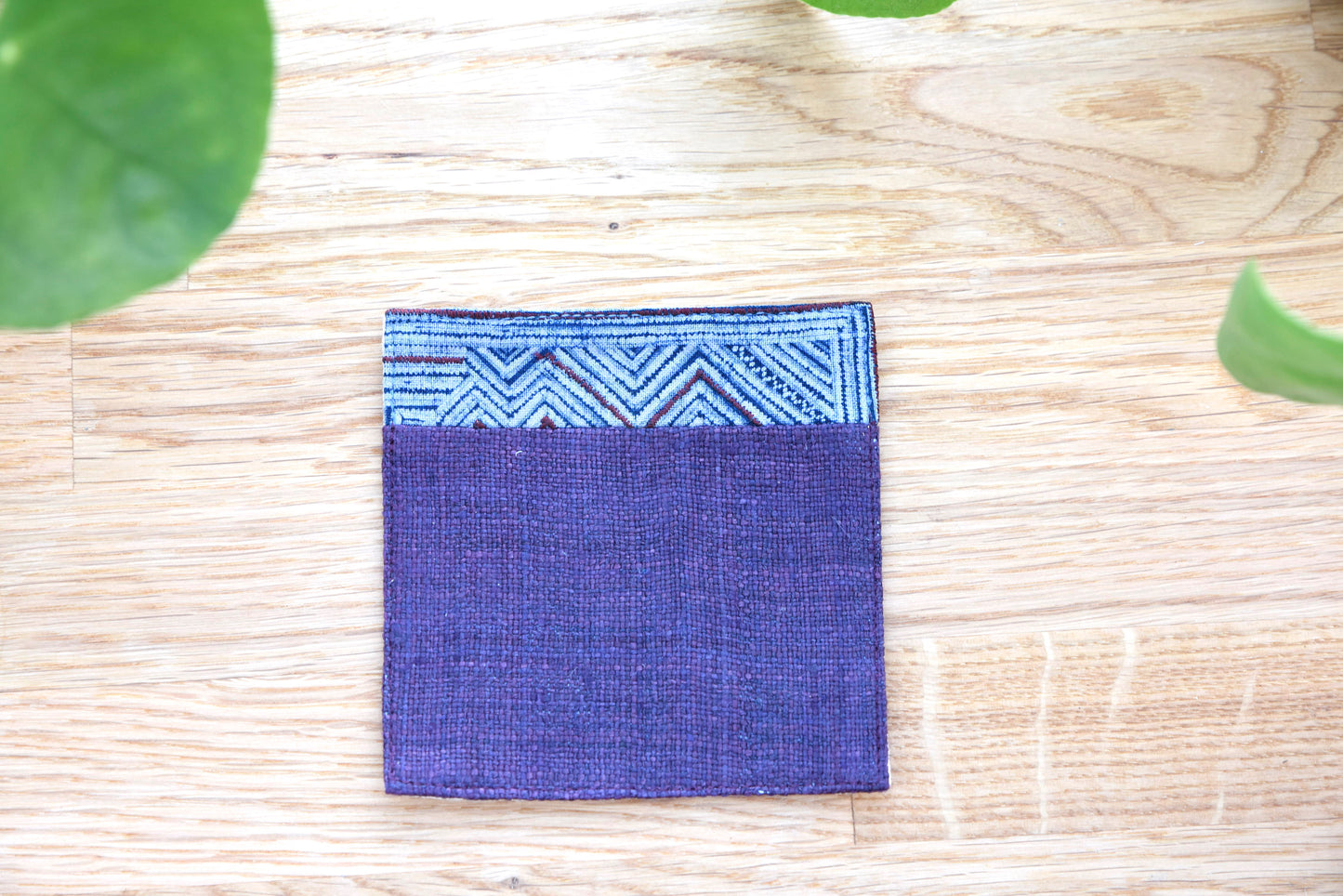 Purple hemp coaster, Vintage H'mong fabric, natural-dyed coaster