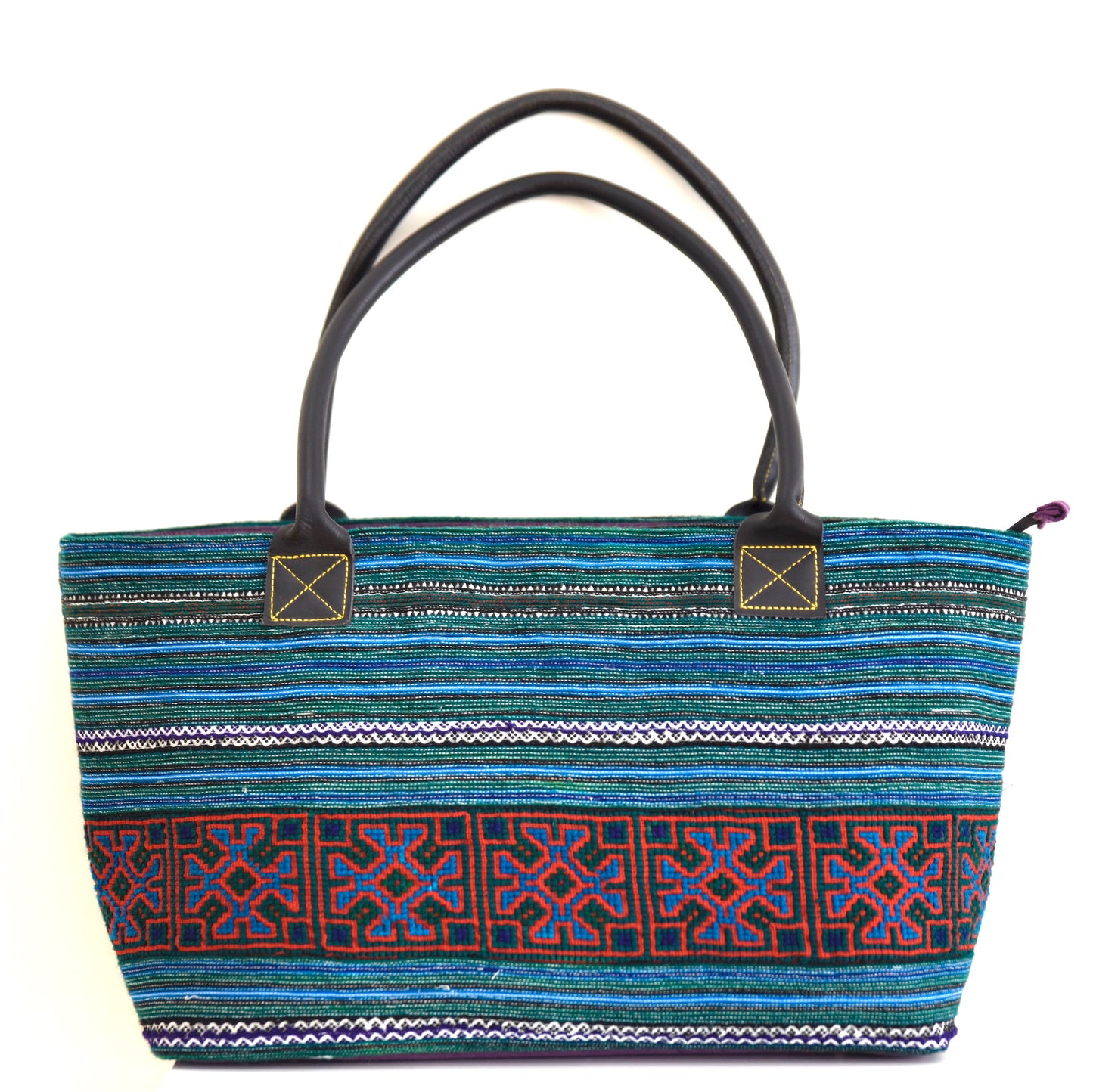 Green Rectangle form bag, hand-embroidered, tribal pattern