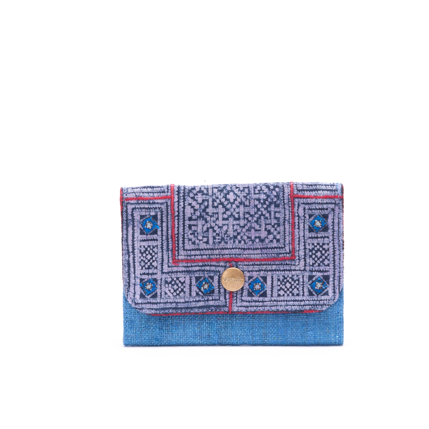 Blue Hemp card holder, Indigo Batik fabric
