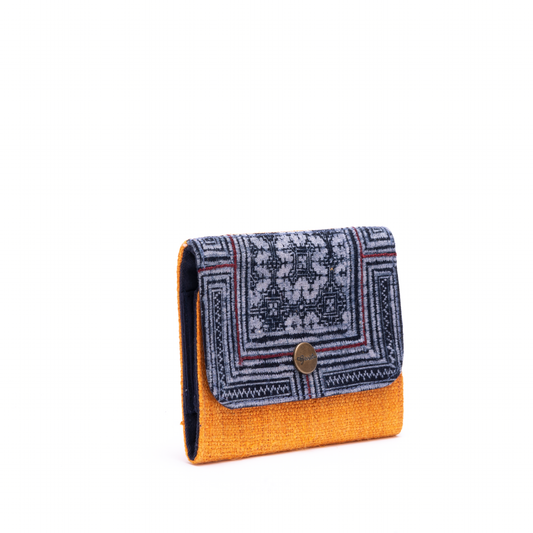 Orange Hemp card holder, Indigo Batik fabric