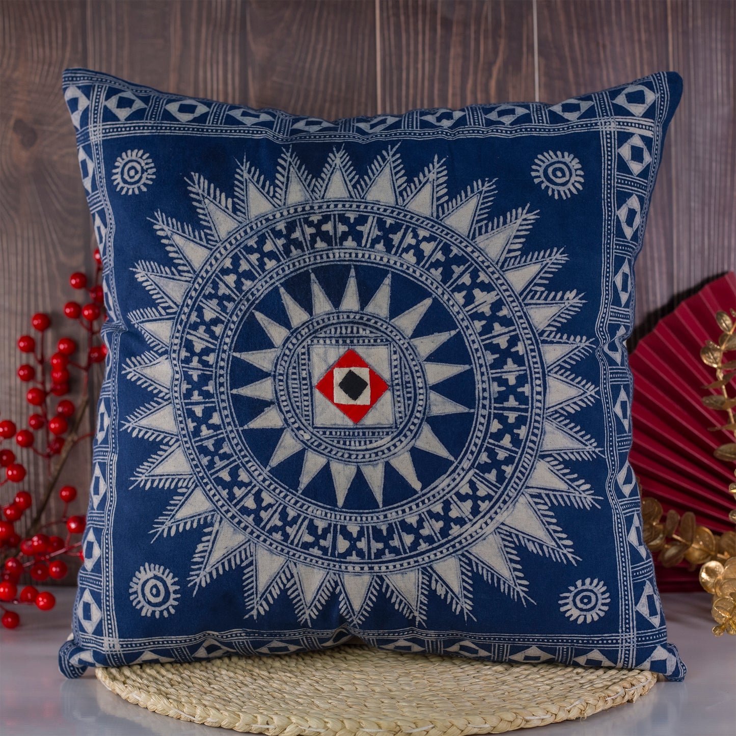 Batik Cushion Cover - H'mong pattern, hand-stitched fabric patch