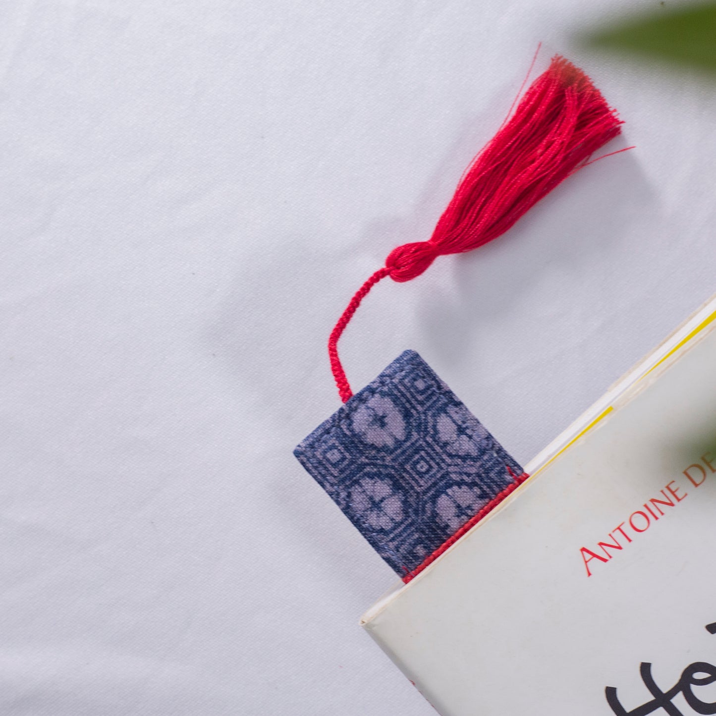 Hemp red bookmark with vintage batik patch