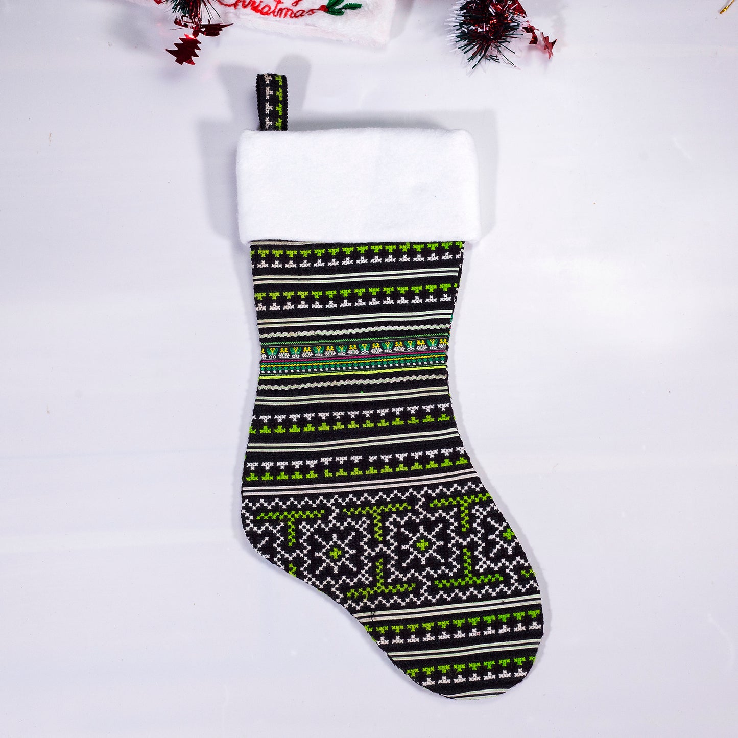 Christmas Stockings - Black and Green embroidery