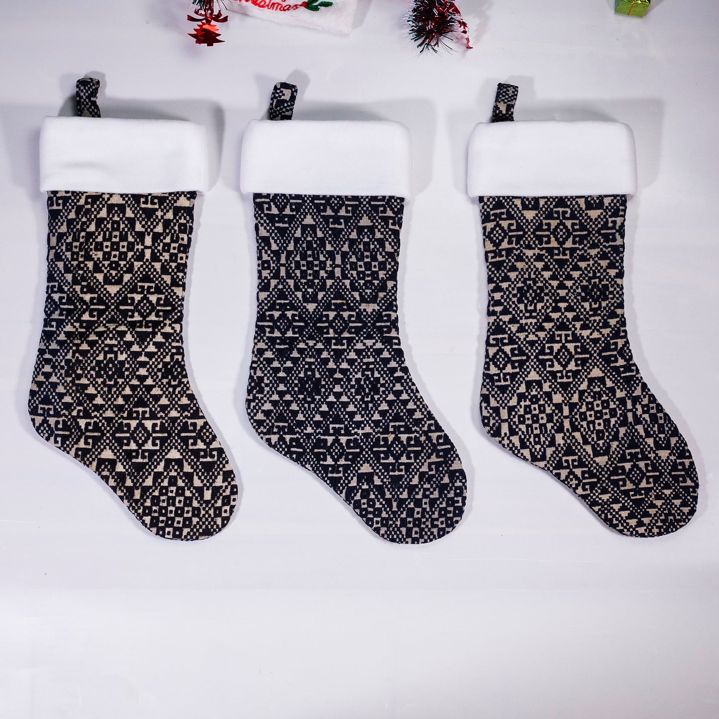 Christmas Stockings - Black and Blue embroidery