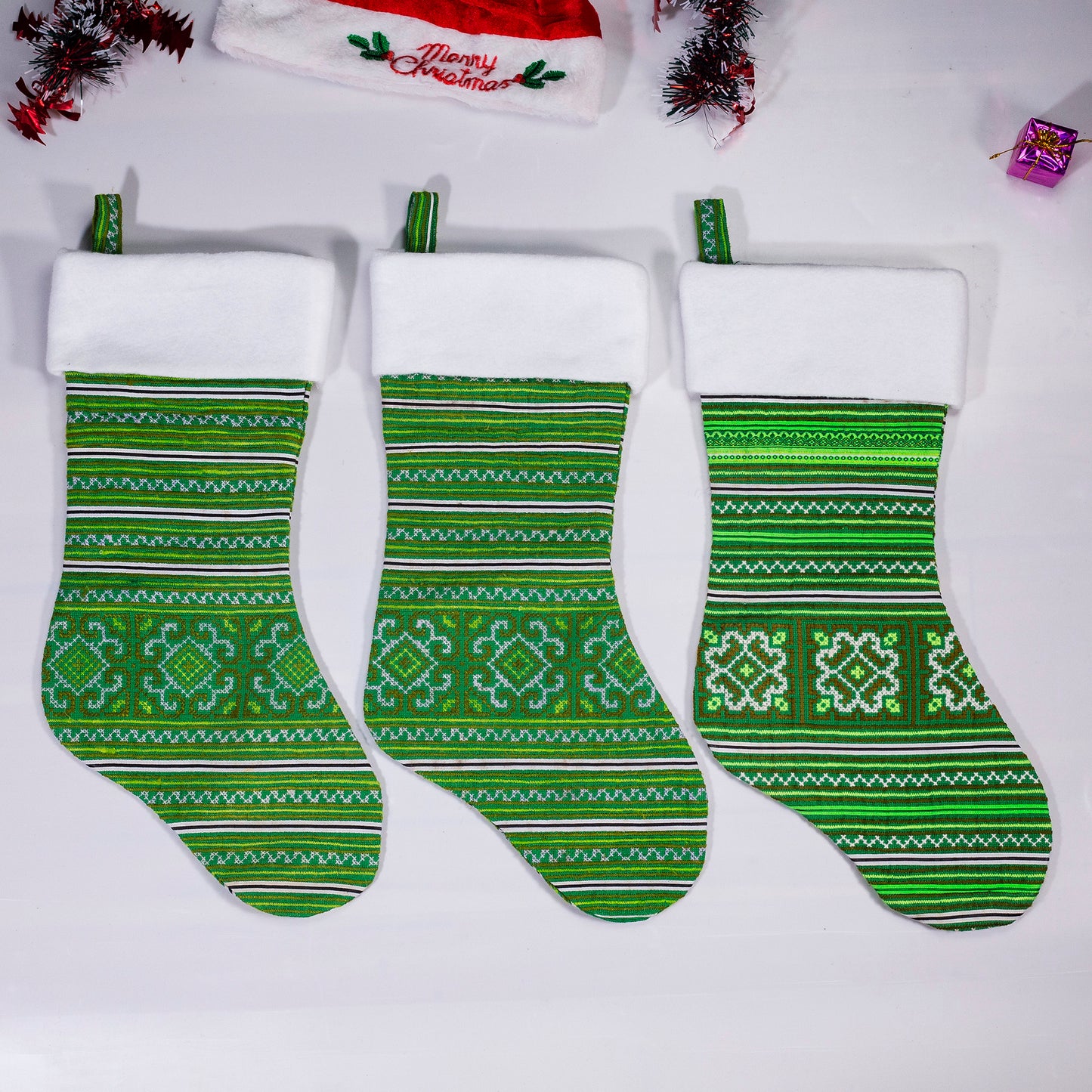 Christmas Stockings - Green and White