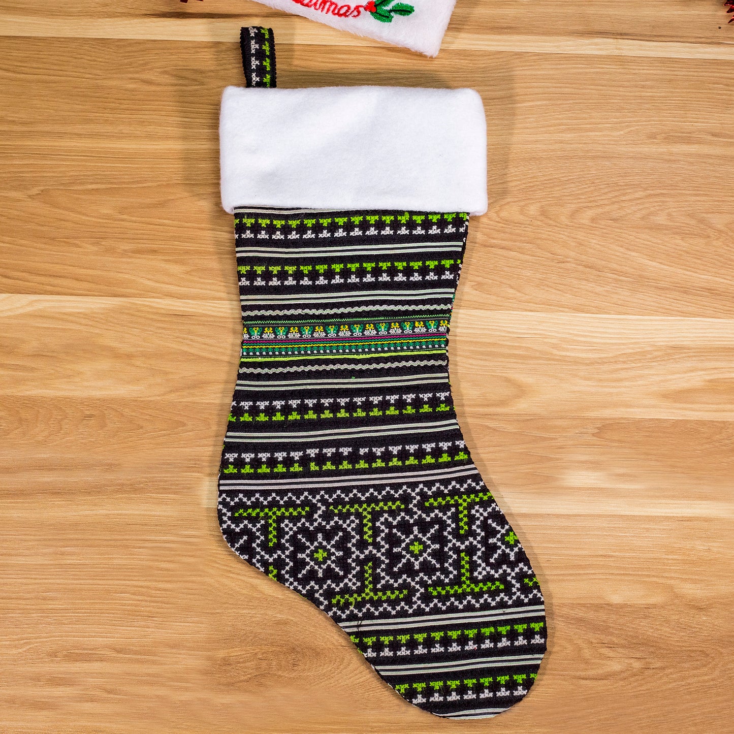 Christmas Stockings - Black and Green embroidery