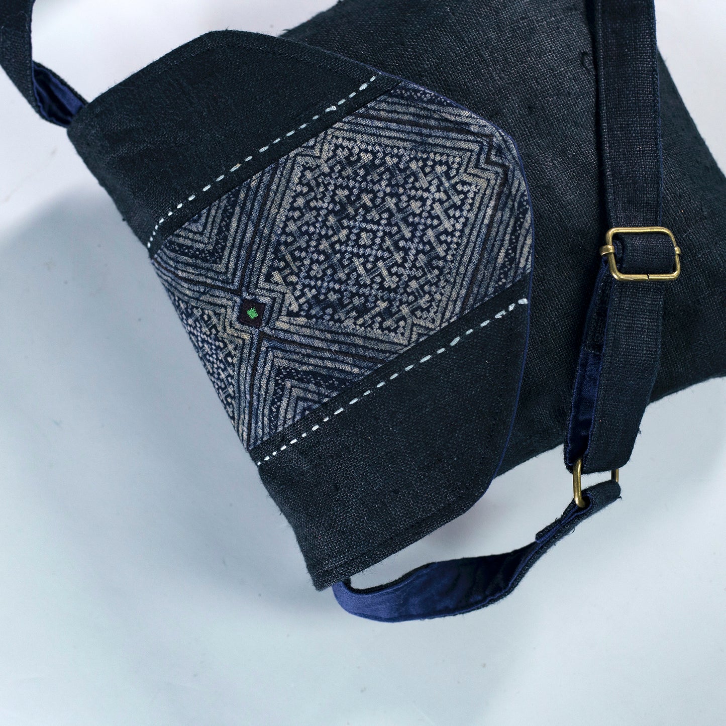 Purity Collection: Cross-body bag, natural hemp in BLACK with vintage patch