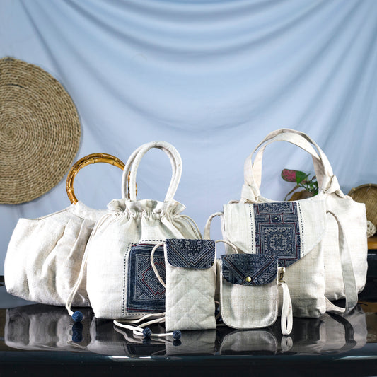 Purity Collection: Cross-body bag, natural hemp in WHITE with vintage patch