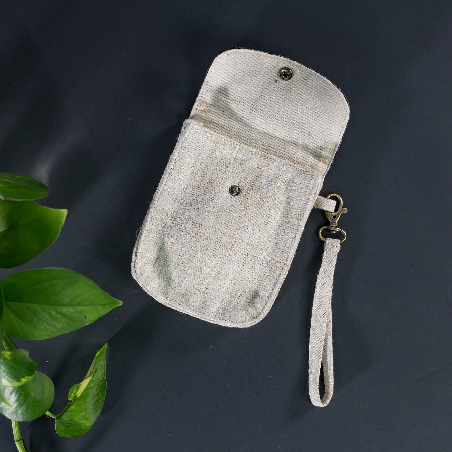 Flip-telefonbältesväska, handledsväska alternativ, naturlig hampa i VIT färg