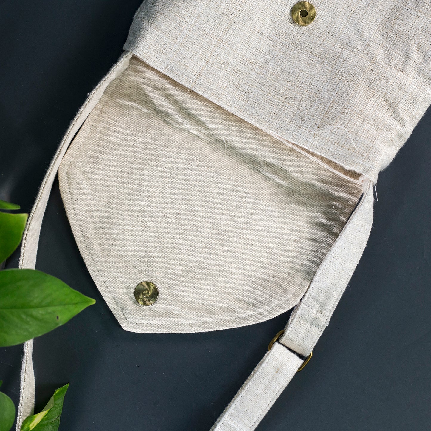 Purity Collection: Cross-body bag, natural hemp in WHITE with vintage patch