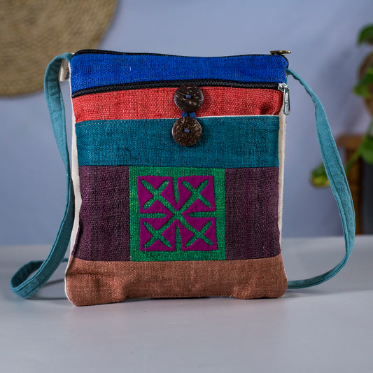 Unique Hemp cross shoulder bag, naturally dyed, mix colors, hand-embroidered