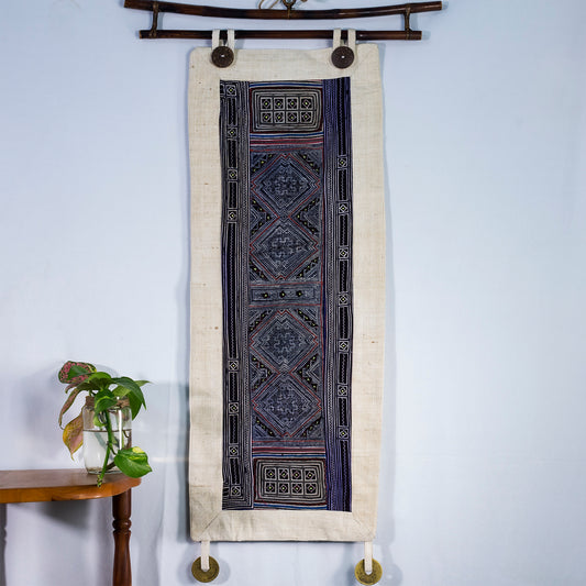Wall hanging tapestry, H'mong pattern, Hemp and Batik