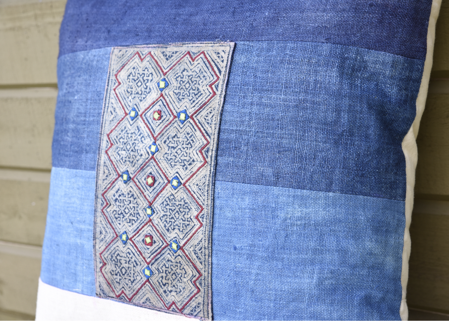 Indigo Hemp Cushion Cover, H'mong batik pattern